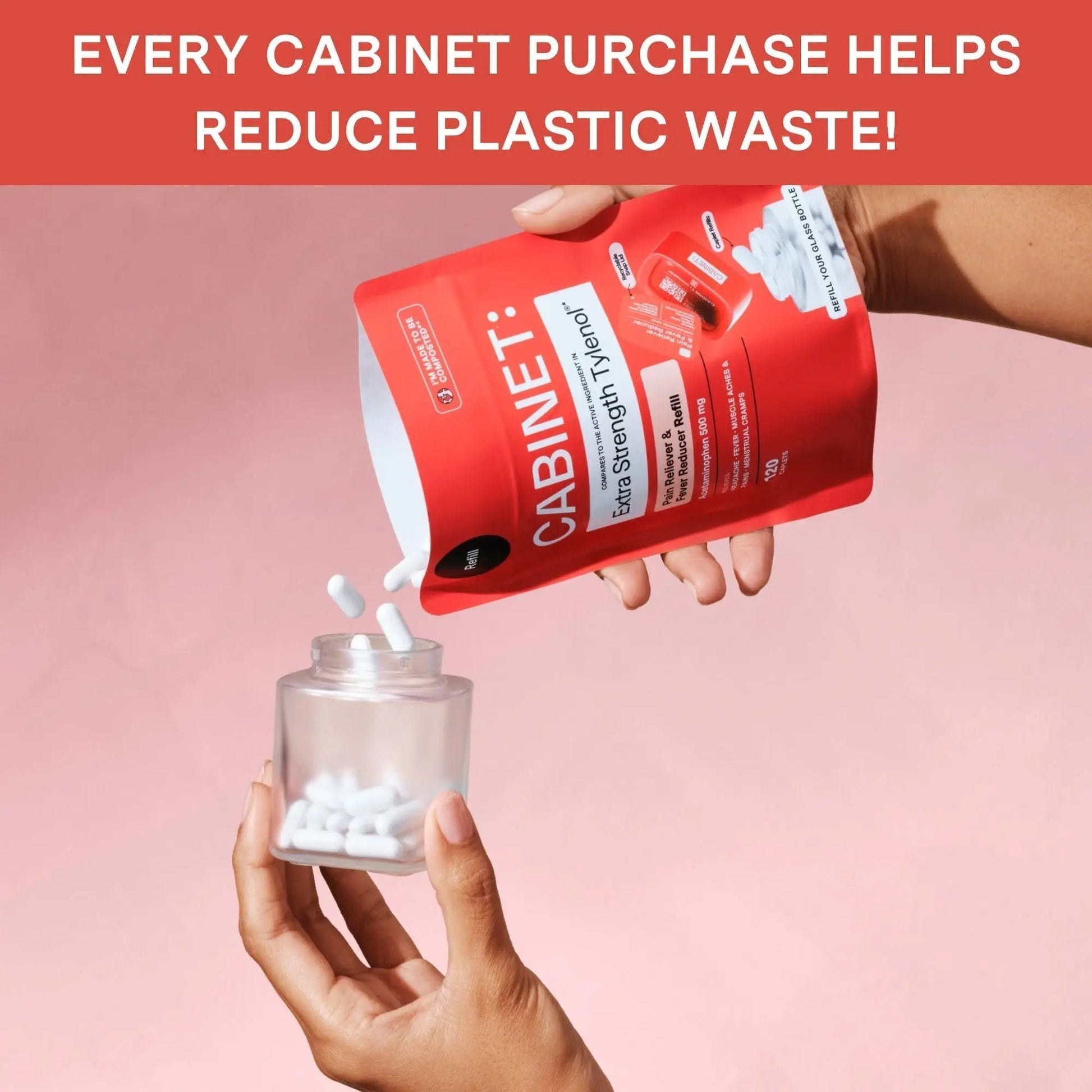 Cabinet: 500mg Acetaminophen for Headache Relief, Toothaches, Sore Throat, and Fever Reducer, 120 Tablets (Refill Pouch) - Maple Wellness Supplements