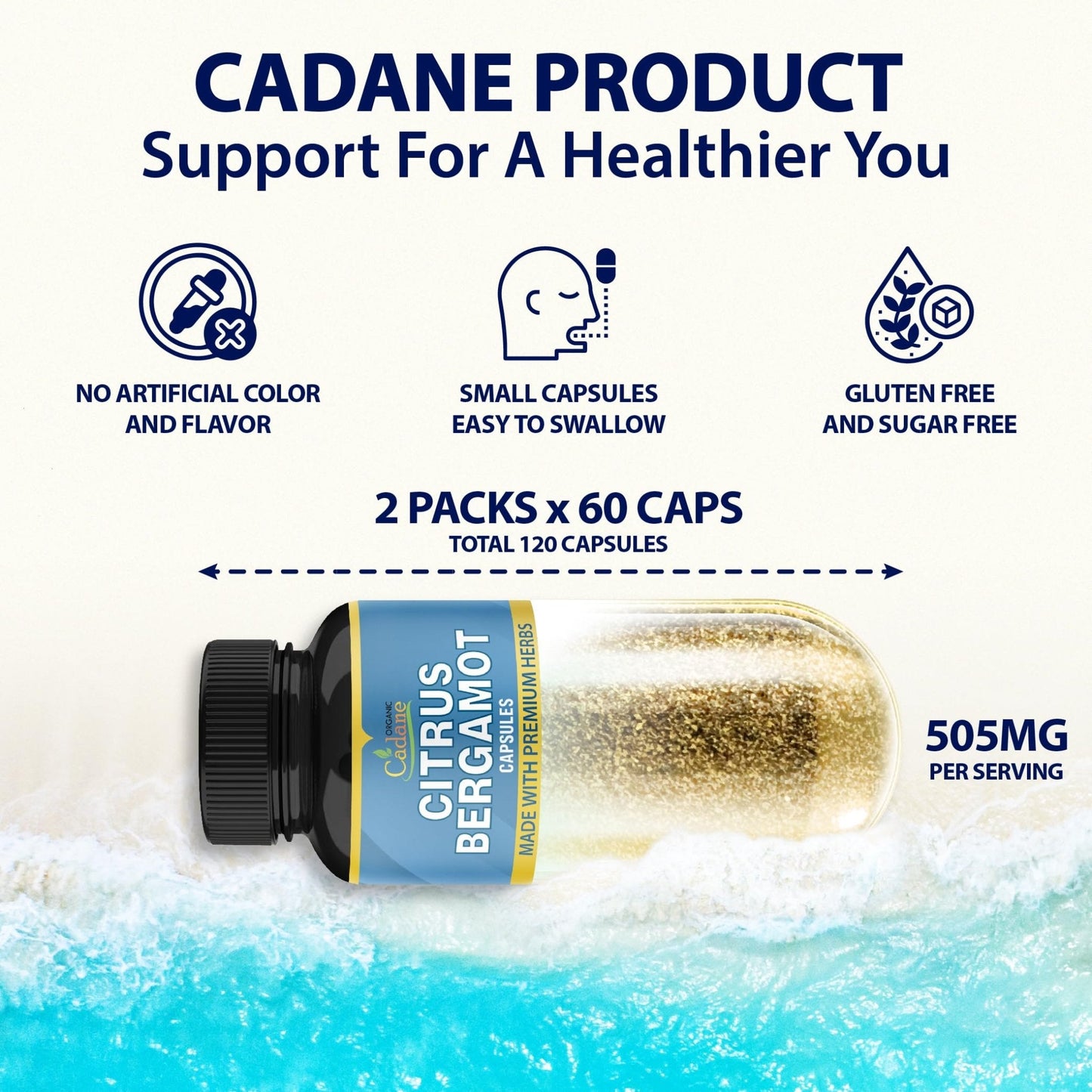 Cadane 2 Packs Citrus Bergamot Extract Capsules with Berberine, Olive, Guggul, Garlic, Pine Bark, Black Pepper | 4 Months Supply - Maple Wellness Supplements