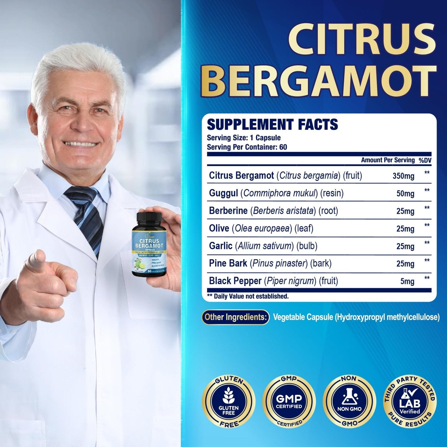 Cadane 2 Packs Citrus Bergamot Extract Capsules with Berberine, Olive, Guggul, Garlic, Pine Bark, Black Pepper | 4 Months Supply - Maple Wellness Supplements