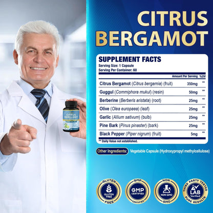 Cadane 2 Packs Citrus Bergamot Extract Capsules with Berberine, Olive, Guggul, Garlic, Pine Bark, Black Pepper | 4 Months Supply - Maple Wellness Supplements