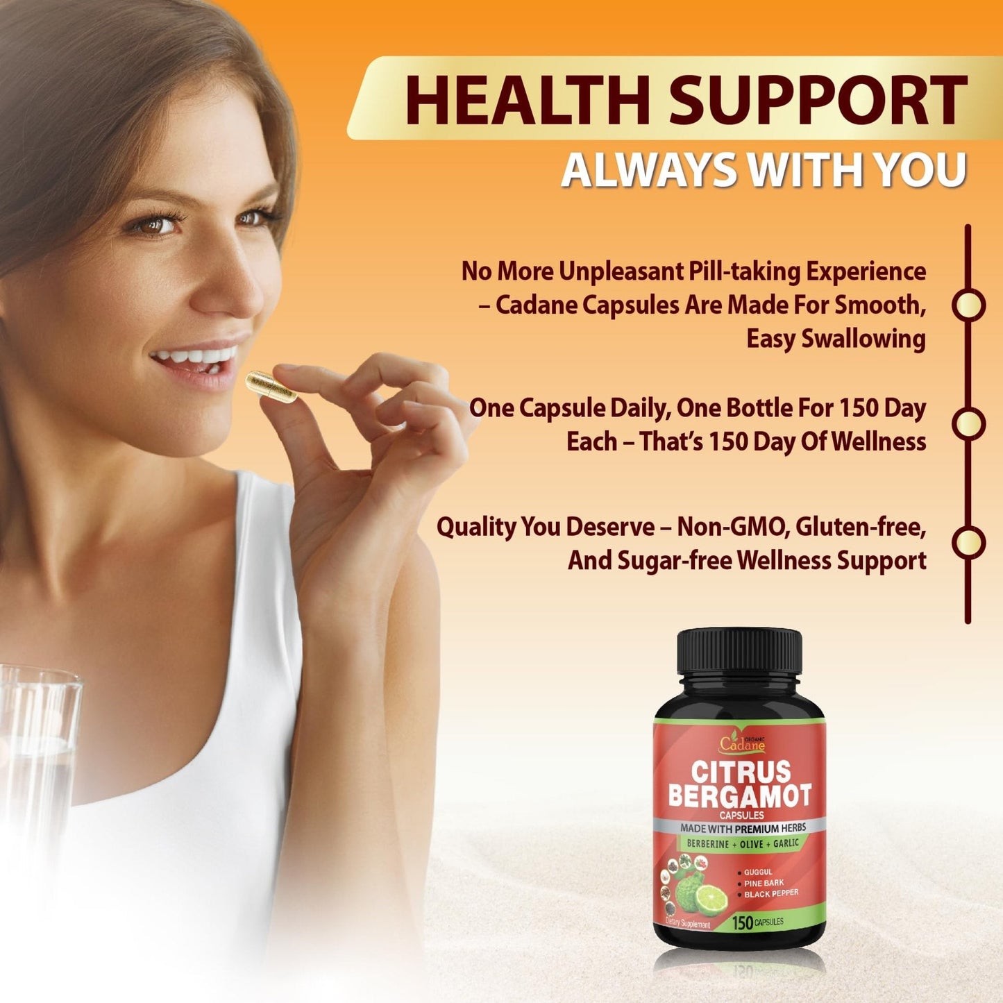 Cadane Citrus Bergamot Supplement Capsules with Berberine, Olive, Guggul, Garlic, Pine Bark, Black Pepper - Maple Wellness Supplements