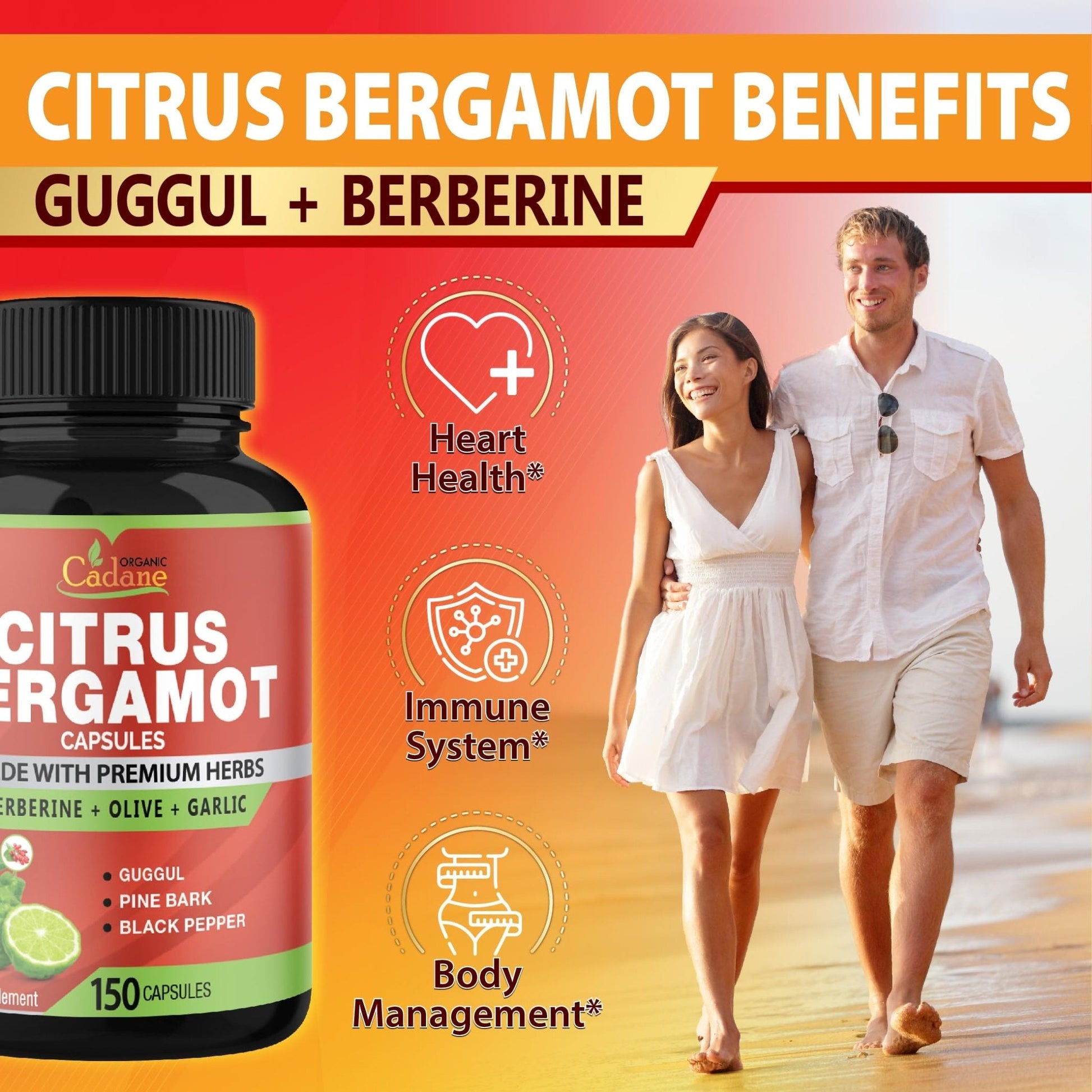 Cadane Citrus Bergamot Supplement Capsules with Berberine, Olive, Guggul, Garlic, Pine Bark, Black Pepper - Maple Wellness Supplements
