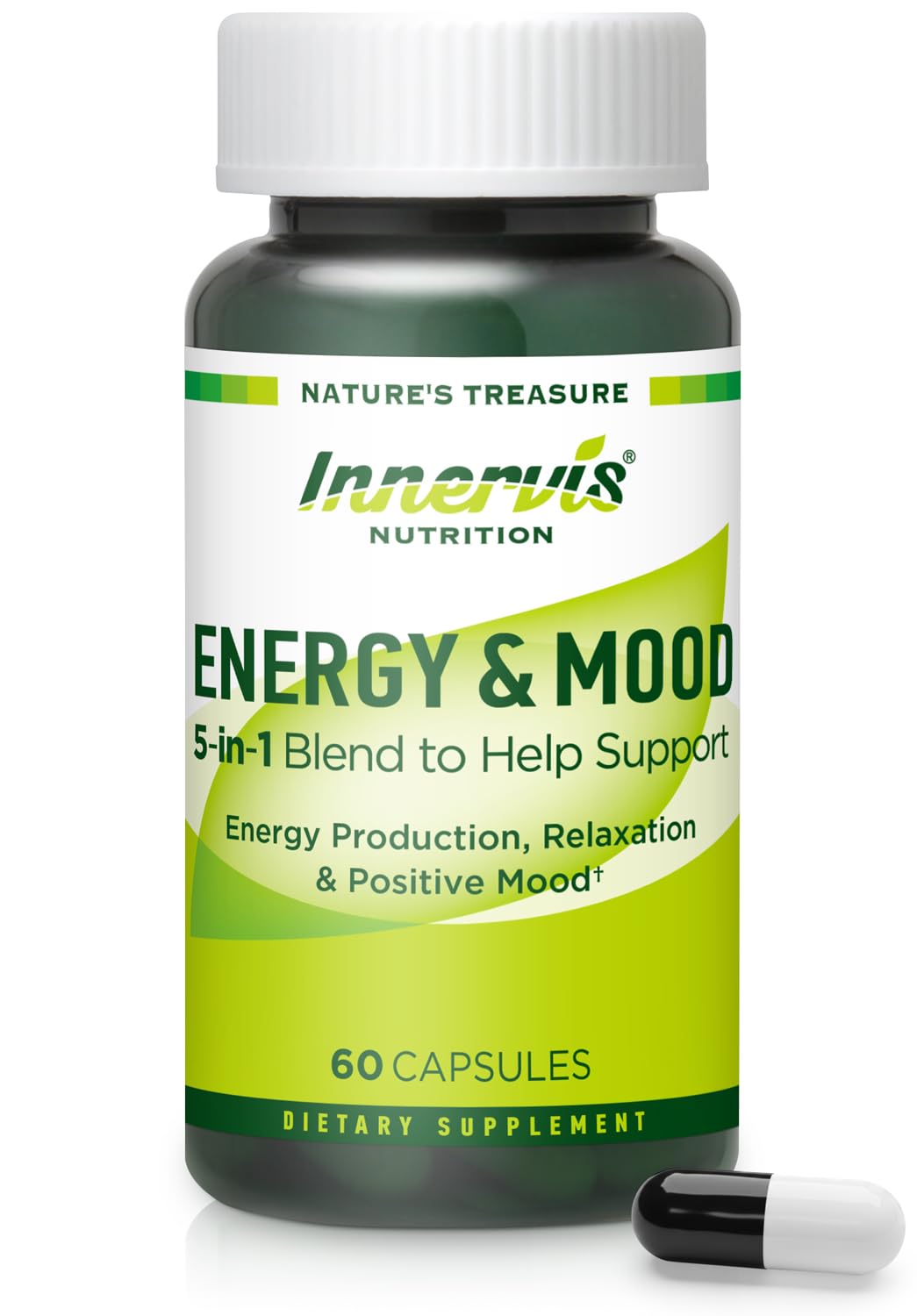 Caffeine Free Natural Energy Boost with Ashwagandha, Maca & Magnesium - Support Stress Relief, Focus & Mood - 60 Capsules by Innervis Nutrition - Maple Wellness Supplements