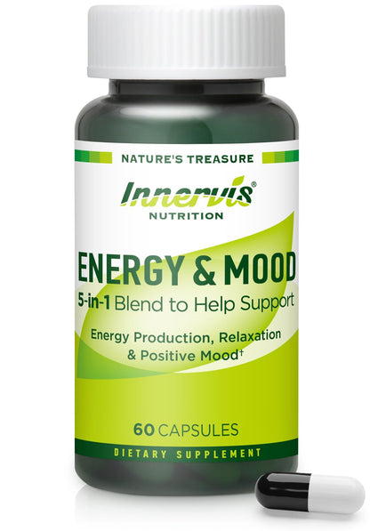 Caffeine Free Natural Energy Boost with Ashwagandha, Maca & Magnesium - Support Stress Relief, Focus & Mood - 60 Capsules by Innervis Nutrition - Maple Wellness Supplements