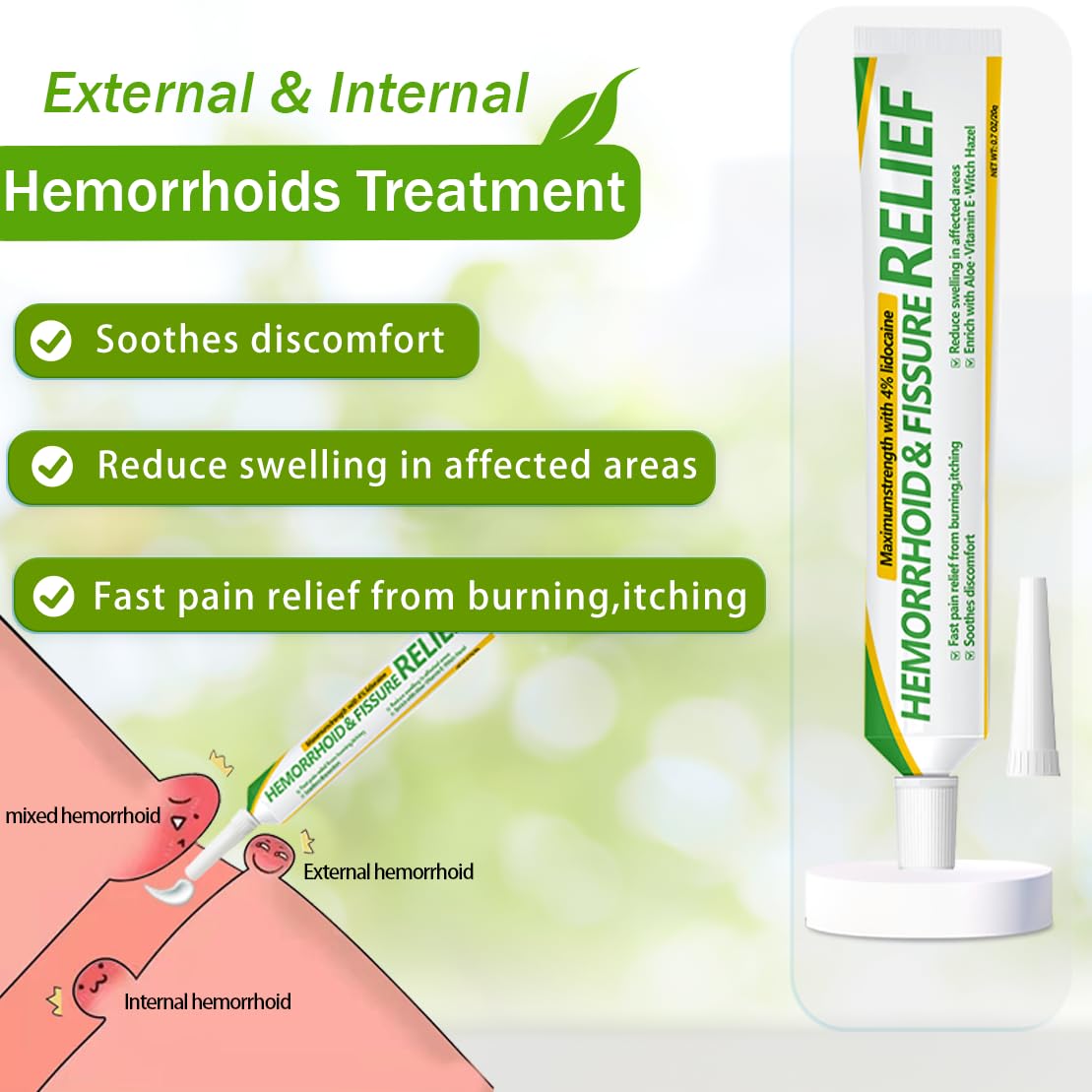 CainNeks Hemorrhoid & Fissure Relief Ointment 20g– 4% Lidocaine Maximum Strength Hemorrhoid Cream, Fast Itching Burning Swelling Relief, Herbs Fast Acting Ingredients. 0.7 oz. - Maple Wellness Supplements