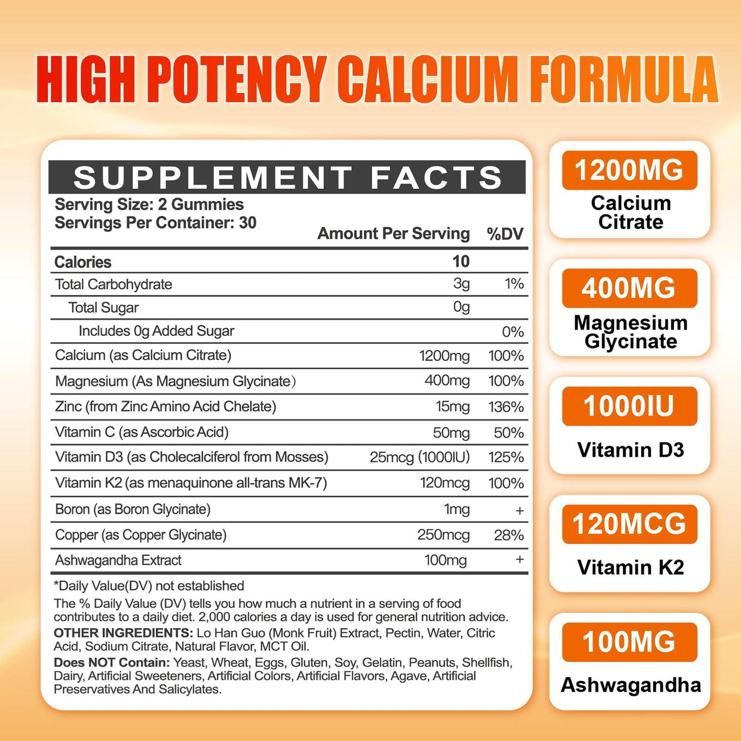 Calcium 1200 mg with Vitamin D3 Gummies for Adults - Calcium Citrate with Vitamin D3 K2, Magnesium, Zinc, Boron, Copper and Ashwagandha - Maple Wellness Supplements