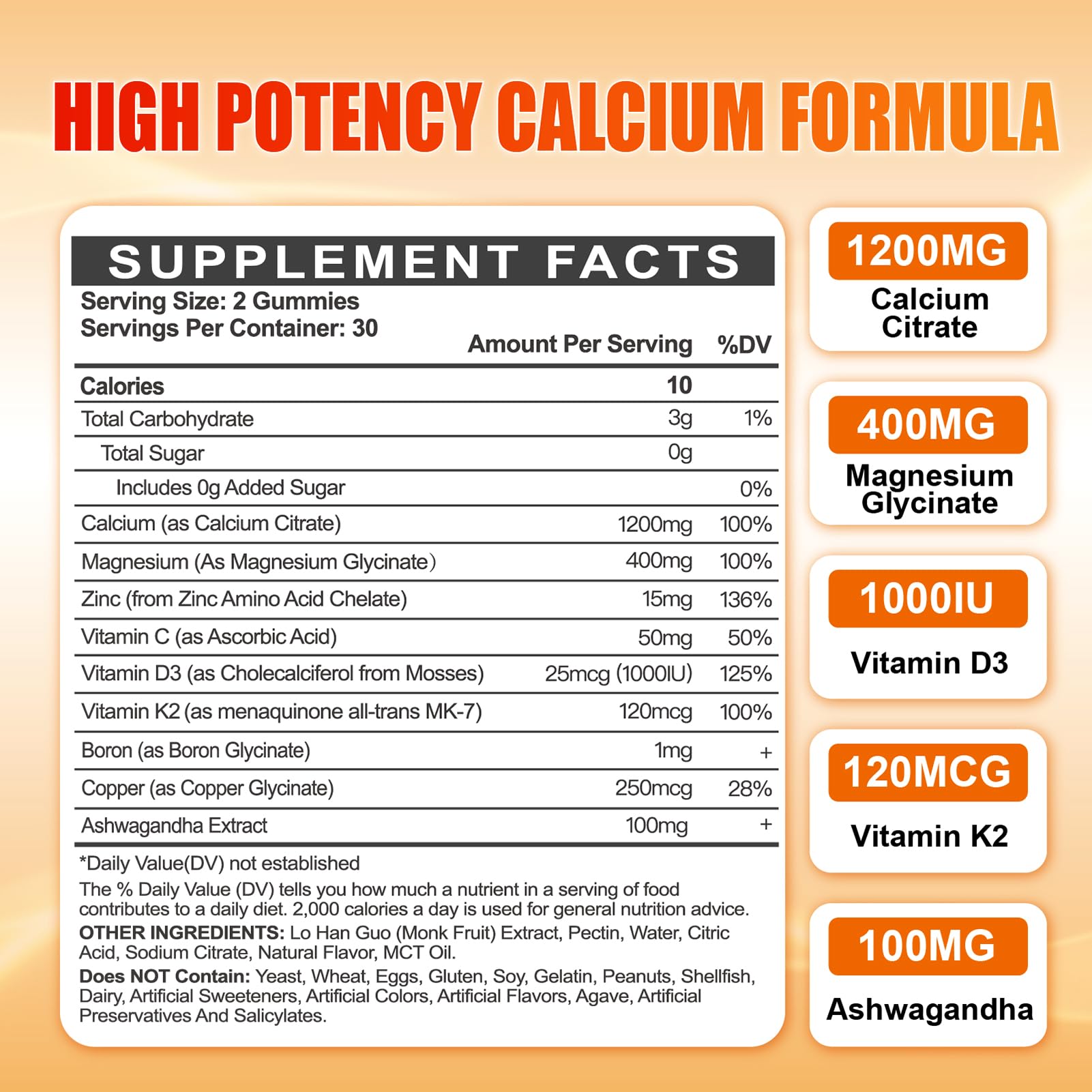 Calcium 1200 mg with Vitamin D3 Gummies for Adults - Calcium Citrate with Vitamin D3 K2, Magnesium, Zinc, Boron, Copper and Ashwagandha - Maple Wellness Supplements