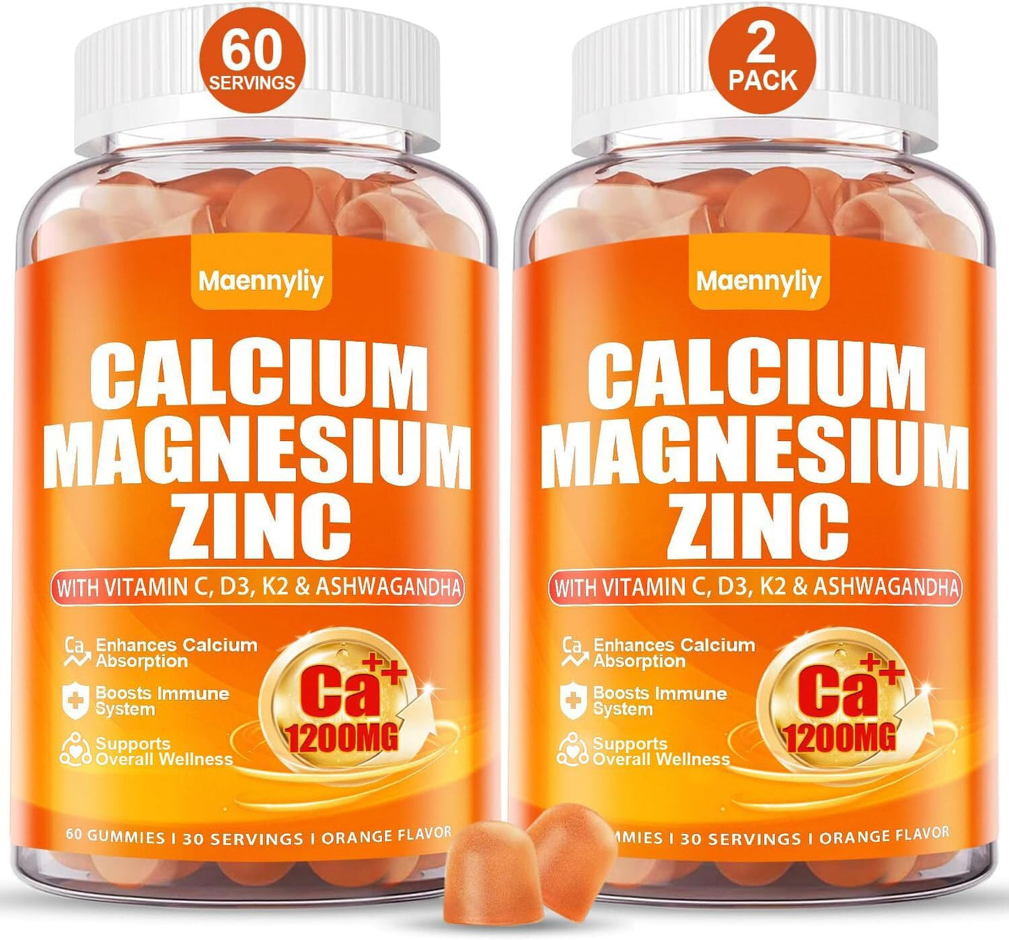 Calcium 1200 mg with Vitamin D3 Gummies for Adults - Calcium Citrate with Vitamin D3 K2, Magnesium, Zinc, Boron, Copper and Ashwagandha - Maple Wellness Supplements