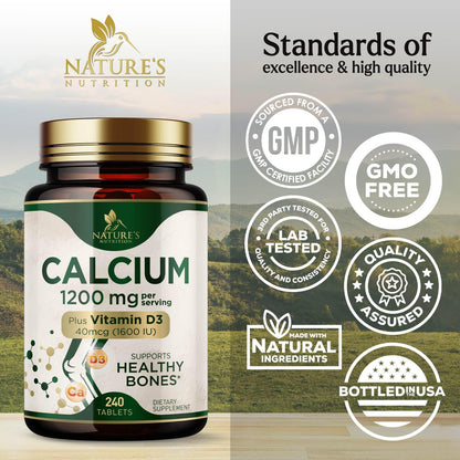 Calcium 1200 mg with Vitamin D3 - Per Serving - Bone Health Supplement - Vitamin D & Calcium Supplements for Women & Men - Bone Strength Support - Maple Wellness Supplements