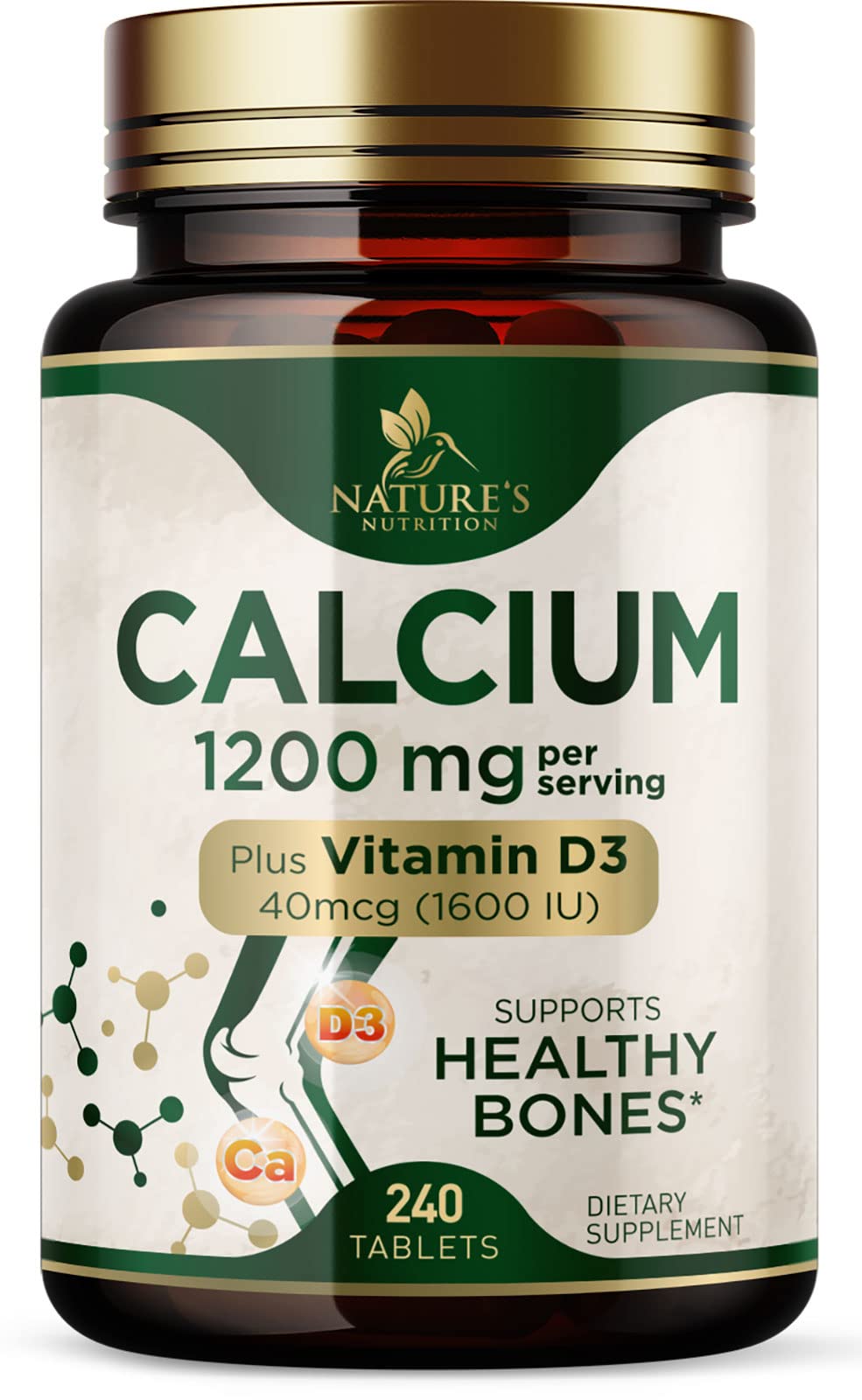 Calcium 1200 mg with Vitamin D3 - Per Serving - Bone Health Supplement - Vitamin D & Calcium Supplements for Women & Men - Bone Strength Support - Maple Wellness Supplements