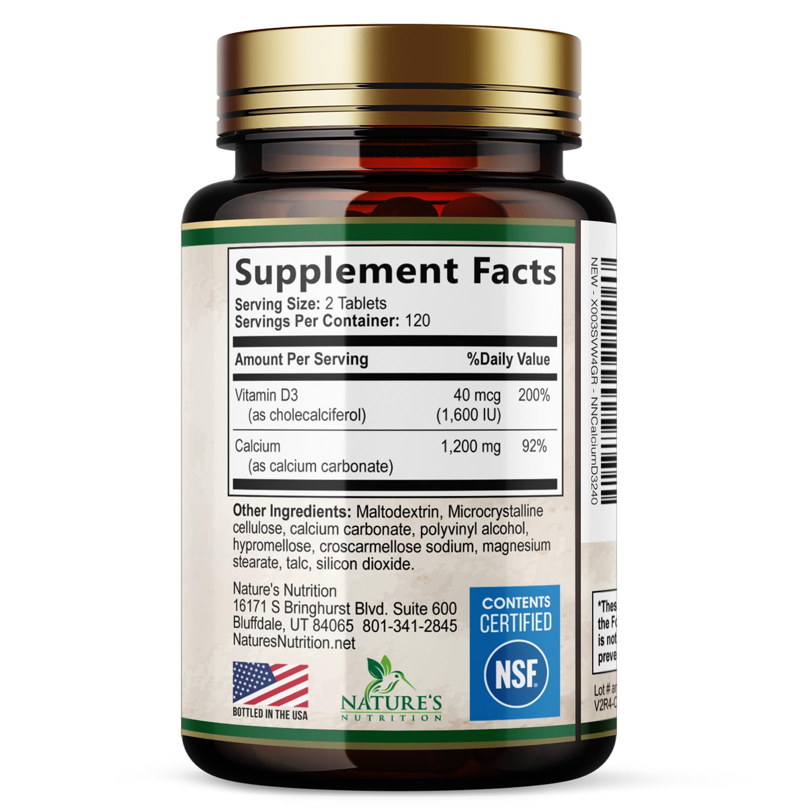 Calcium 1200 mg with Vitamin D3 - Per Serving - Bone Health Supplement - Vitamin D & Calcium Supplements for Women & Men - Bone Strength Support - Maple Wellness Supplements