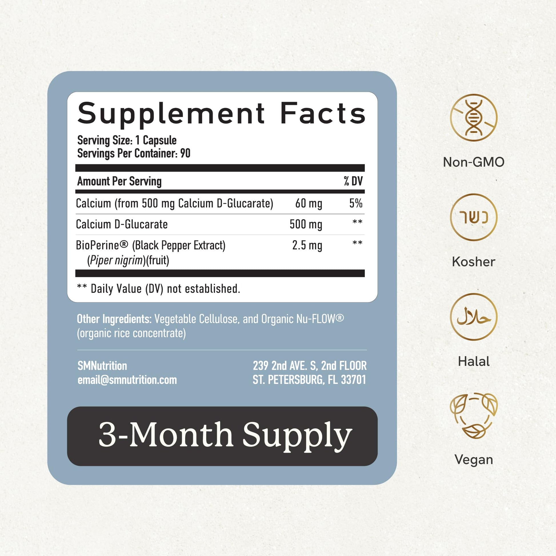 Calcium D-Glucarate | 500MG | CDG for Liver Detox and Cleanse, Hormone Balance, and Menopause Support | Calcium Supplement | Vegan, Non-GMO, Third-Party Tested | 90 Capsules (3-Month Supply) - Maple Wellness Supplements
