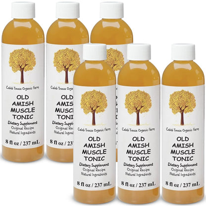 Caleb Treeze Old Amish Muscle Tonic 8 fl oz, Leg & Foot Cramps Relief, Restless Legs, Muscle Cramps & Spasm Relief - Pack of 6 - Maple Wellness Supplements