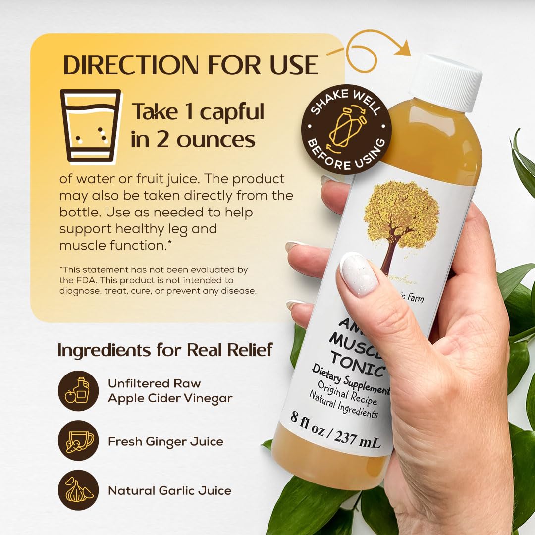 Caleb Treeze Old Amish Muscle Tonic 8 fl oz, Leg & Foot Cramps Relief, Restless Legs, Muscle Cramps & Spasm Relief - Pack of 6 - Maple Wellness Supplements