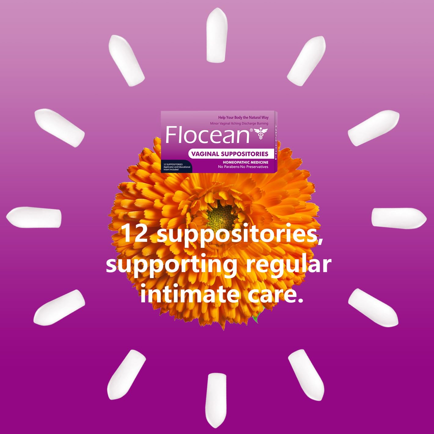 Calendula Vaginal Suppositories for Women - Herbal Alternative to Boric Acid Suppositories, Supports pH Balance, Odor Control & Itching Relief, Paraben-Free & Preservative-Free, 12 Count - Maple Wellness Supplements