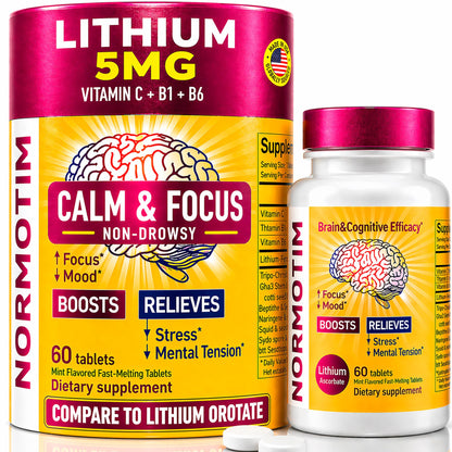 Calm & Focus Support – Lithium Ascorbate 5mg Fast-Dissolve Tablets with Vitamin C, B1 & B6 – Non-Drowsy Cognitive & Memory Support - Maple Wellness Supplements