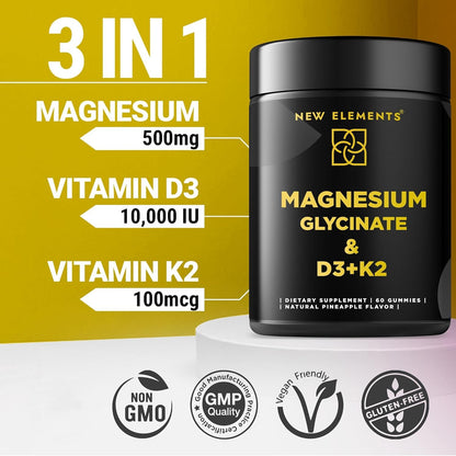 Calm Magnesium Glycinate Gummies 500mg with High-Potency Vitamin D3 10000iu & Vitamin K2 100mcg | Stress Relief, Relaxation & Bone Support for Adults - Maple Wellness Supplements