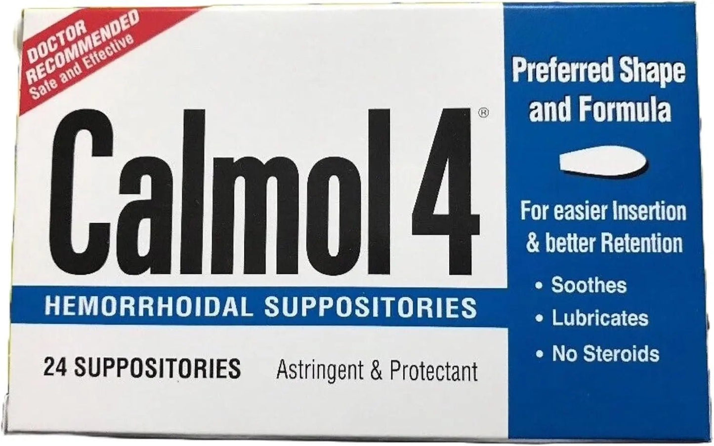 Calmol 4 Hemorrhoidal Suppositories with Soothing Natural Ingredients, 24 Count - Maple Wellness Supplements