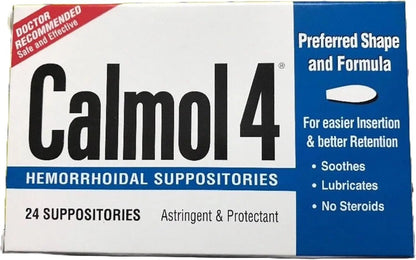 Calmol 4 Hemorrhoidal Suppositories with Soothing Natural Ingredients, 24 Count - Maple Wellness Supplements
