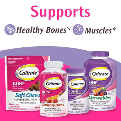 Caltrate Chewables 600 +D3 Plus Minerals Calcium and Vitamin D, Sugar Free, Cherry, Orange and Fruit Punch, 155 count - Maple Wellness Supplements