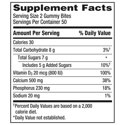 Caltrate Gummy Bites 500 mg Calcium and Vitamin D Supplement, Black Cherry, Strawberry, Orange - 100 Count - Maple Wellness Supplements
