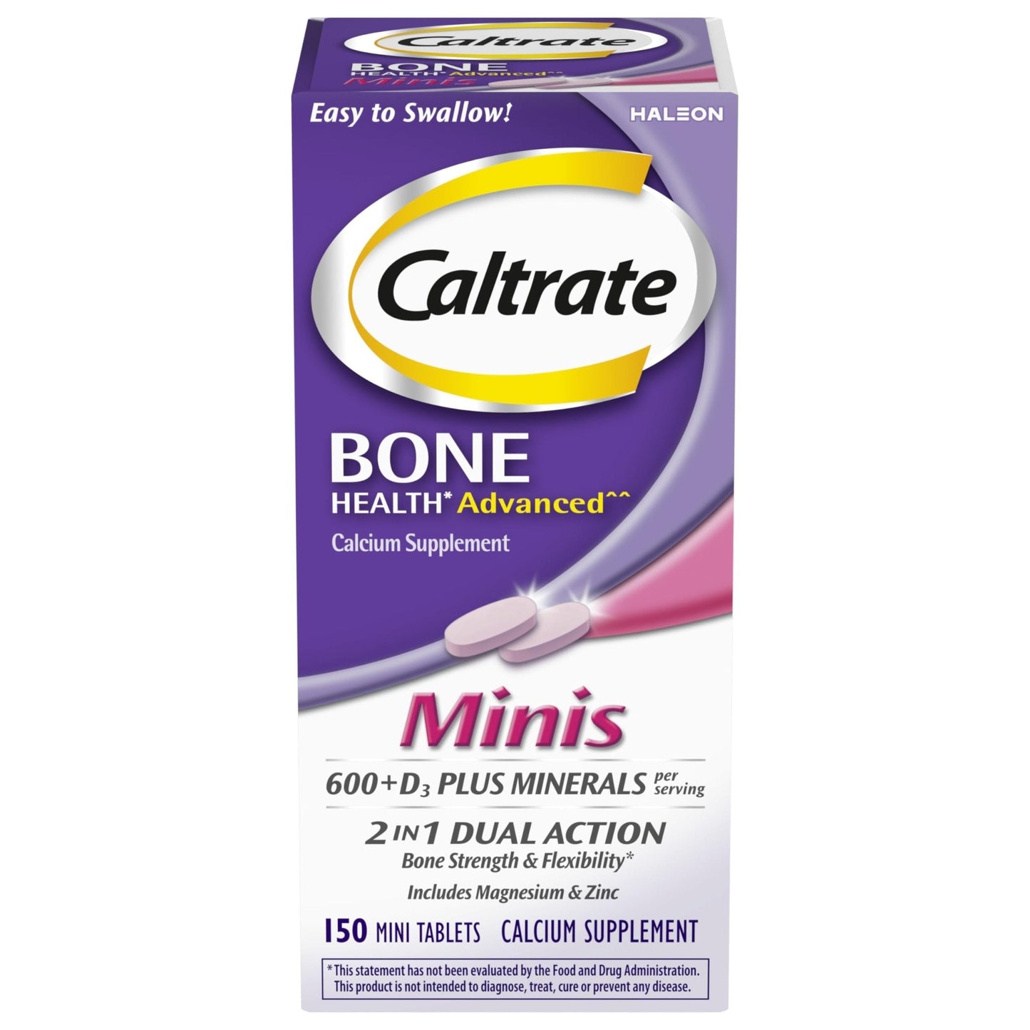 Caltrate Minis 600 Plus D3 Plus Minerals Calcium and Vitamin D Supplement Tablets, Bone Health and Mineral Supplement for Adults - 150 Count - Maple Wellness Supplements