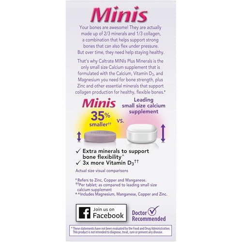 Caltrate Minis 600 Plus D3 Plus Minerals Calcium and Vitamin D Supplement Tablets, Bone Health and Mineral Supplement for Adults - 150 Count - Maple Wellness Supplements