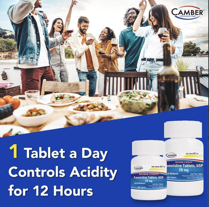 Camber Famotidine Tablets 20 mg Maximum Strength Acid Reducer 500ct Family Pack - Maple Wellness Supplements