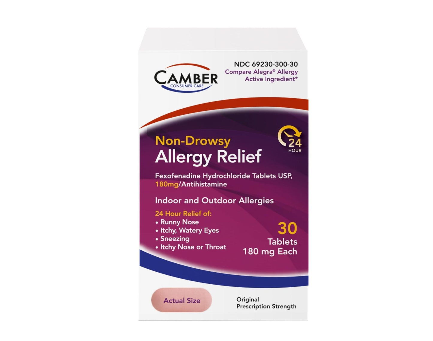 Camber Non-Drowsy Fexofenadine Antihistamine Indoor Outdoor Allergy Relief Tablets (30-ct) - Maple Wellness Supplements