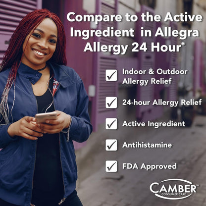 Camber Non-Drowsy Fexofenadine Antihistamine Indoor Outdoor Allergy Relief Tablets (30-ct) - Maple Wellness Supplements