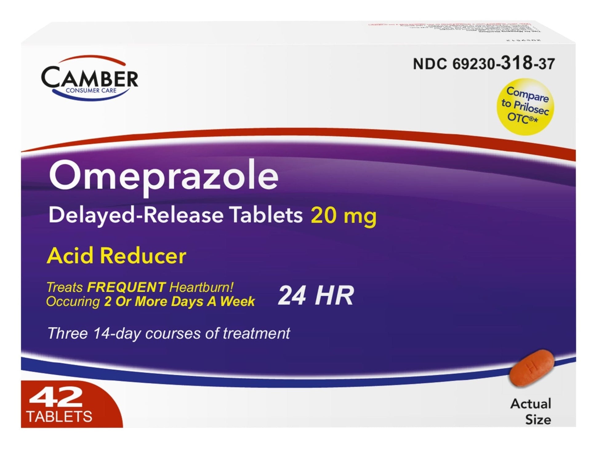 Camber Omeprazole 20mg Delayed-Release Tablets, Heartburn and Acid Reducer Reflux Medicine (42 Count) - Maple Wellness Supplements