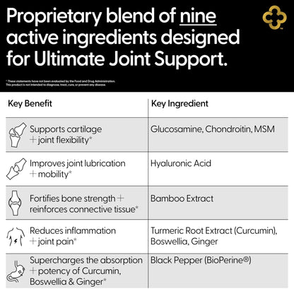 Campio Glucosamine Chondroitin MSM All-in-One Joint Support Supplement Turmeric, Hyaluronic Acid, Boswellia, Ginger Root, Bamboo, BioPerine, Black Pepper, Supports Joint Health & Flexibility 90 Count - Maple Wellness Supplements