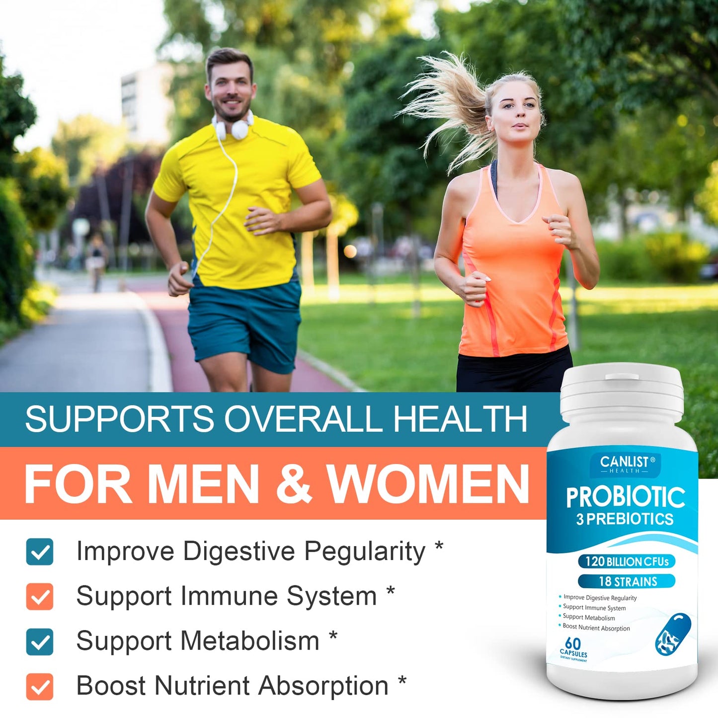 CANLIST Probiotics 120 Billion CFUs 18 Strains, 3 Prebiotics & Digestive Enzymes for Men Women,Digestive & Immune Support - Maple Wellness Supplements
