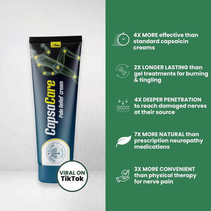 CapsaCare Cream with Capsaicin 0.125% & Magnesium, NeuroSoothe Blend with Arnica, Glucosamine, Menthol & Aloe, Fragrance Free, Non Greasy, Hydrating Topical Skin Cream for Men and Women, 100g (1 Pack) - Maple Wellness Supplements