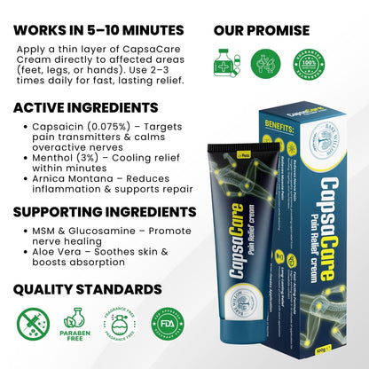 CapsaCare Cream with Capsaicin 0.125% & Magnesium, NeuroSoothe Blend with Arnica, Glucosamine, Menthol & Aloe, Fragrance Free, Non Greasy, Hydrating Topical Skin Cream for Men and Women, 100g (1 Pack) - Maple Wellness Supplements