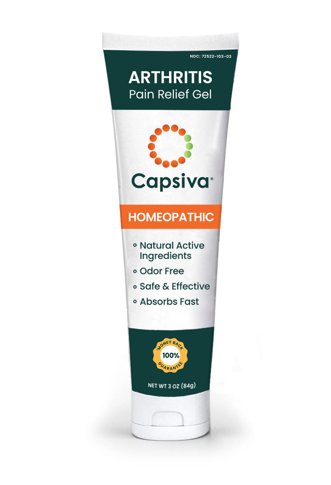 Capsiva Pain Relief Topical 3oz Tube, for Your Hands, Neck, Back, Joints, Non-Greasy, No Burn, Odor Free, Homeopathic Active Ingredients, Contains Capsaicin & Arnica, Absorbs Fast - Maple Wellness Supplements