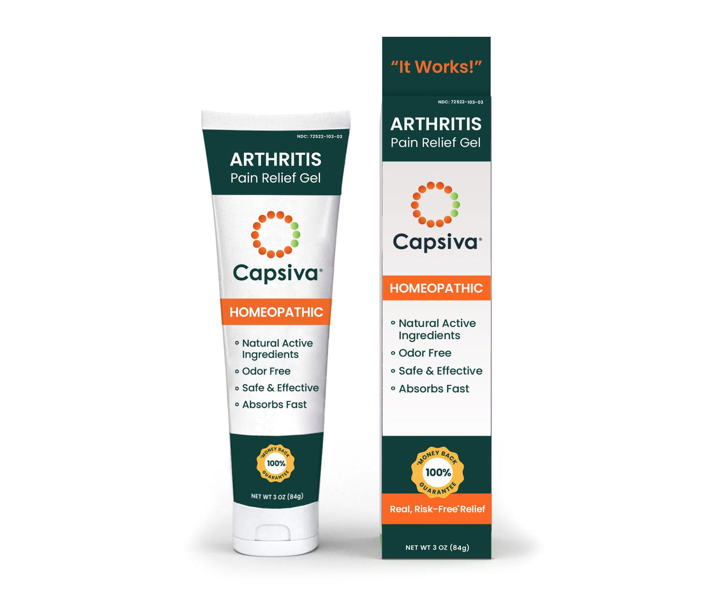 Capsiva Pain Relief Topical 3oz Tube, for Your Hands, Neck, Back, Joints, Non-Greasy, No Burn, Odor Free, Homeopathic Active Ingredients, Contains Capsaicin & Arnica, Absorbs Fast - Maple Wellness Supplements