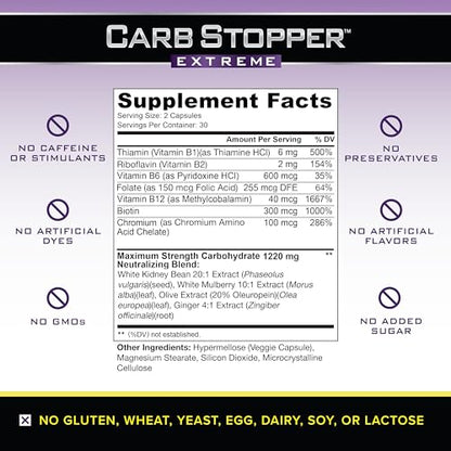Carb Stopper Extreme (3 Bottles Maximum Strength, Natural Carbohydrate and Starch - Maple Wellness Supplements