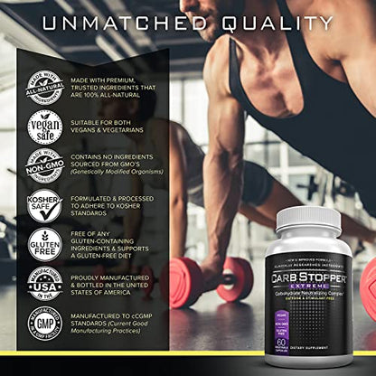 Carb Stopper Extreme (3 Bottles Maximum Strength, Natural Carbohydrate and Starch - Maple Wellness Supplements
