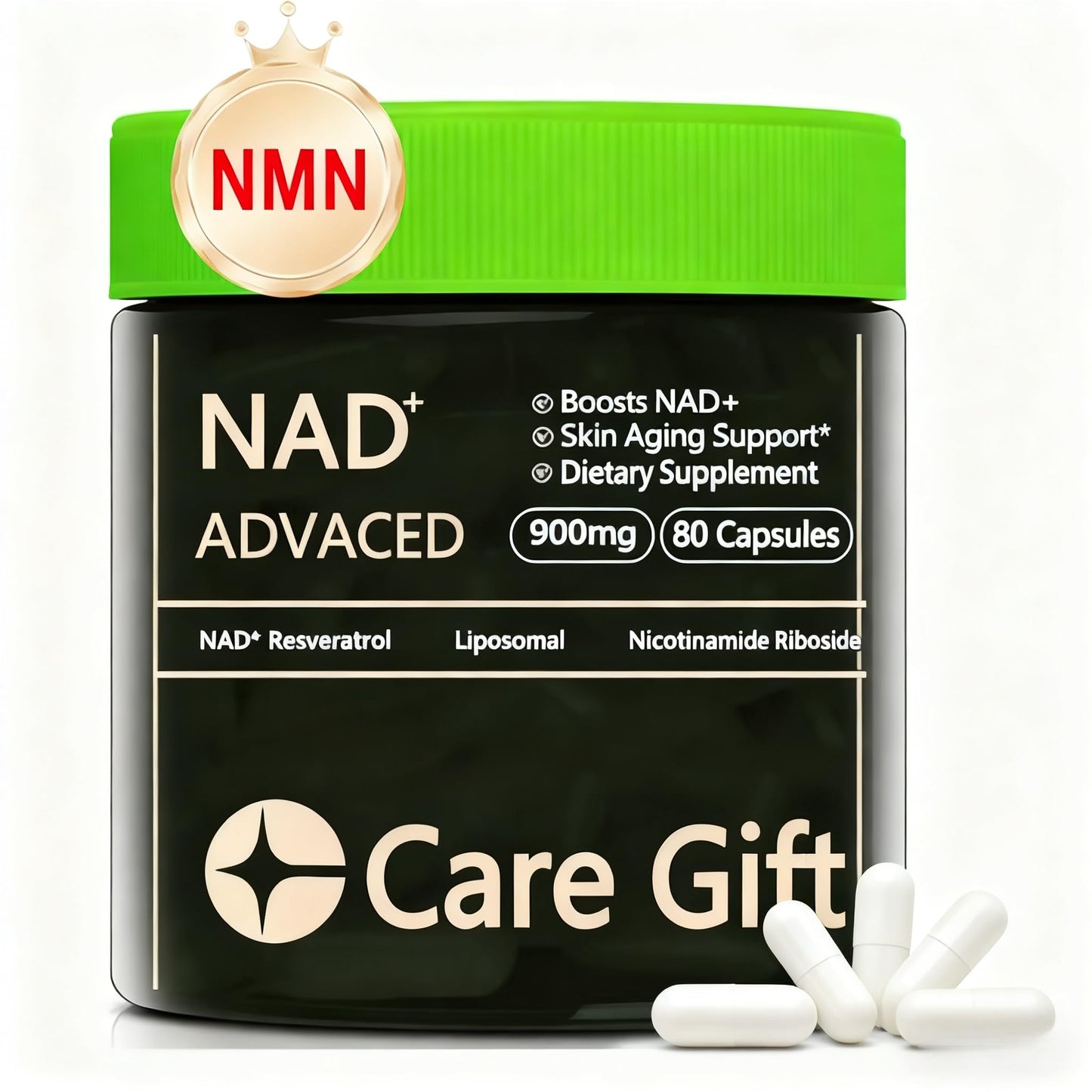 CARE GIFT NAD Supplement, NAD Nicotinamide Riboside Resveratrol 900mg - Liposomal NAD Supplements for Women & Men,NMNH Supplement Alternative for Energy, Focus, Anti-Aging (1 Pack) - Maple Wellness Supplements