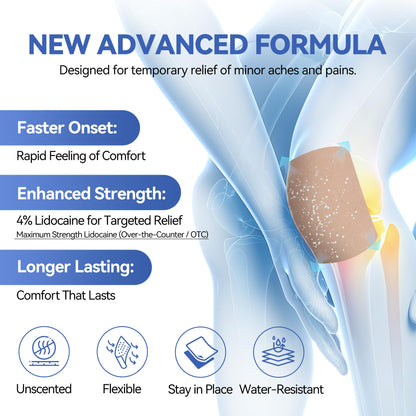 CARELAND 4% Lidocaine Patches Maximum Strength, 21 Count (10cm x 14cm) - OTC Pain Relief Patches with Stronger Adhesion for Back, Shoulder, Knee, Large Size - Maple Wellness Supplements
