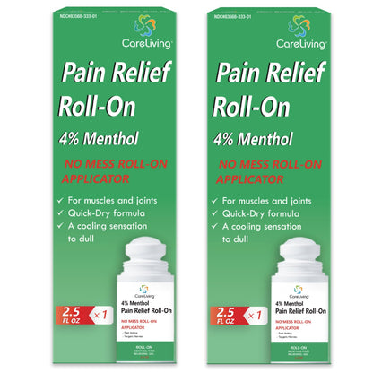 CARELIVING Roll On Pain Relief for Knee, Neck, Joint, Shoulder, Arthritis Pain Reliever, Sore Muscle Relief, Roll On Menthol Gel 2.5 Fl Oz (Pack of 2) - Maple Wellness Supplements