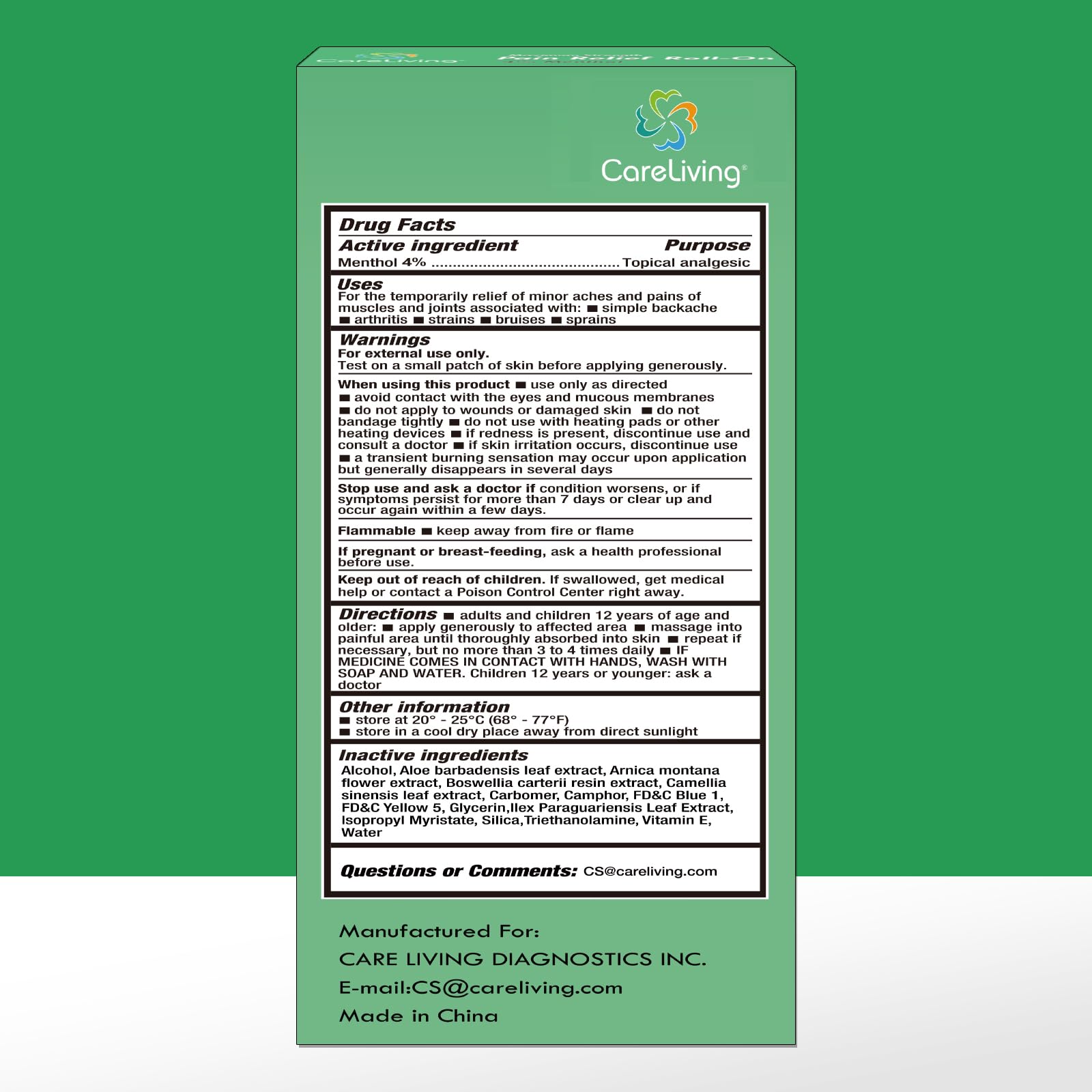CARELIVING Roll On Pain Relief for Knee, Neck, Joint, Shoulder, Arthritis Pain Reliever, Sore Muscle Relief, Roll On Menthol Gel 2.5 Fl Oz (Pack of 2) - Maple Wellness Supplements
