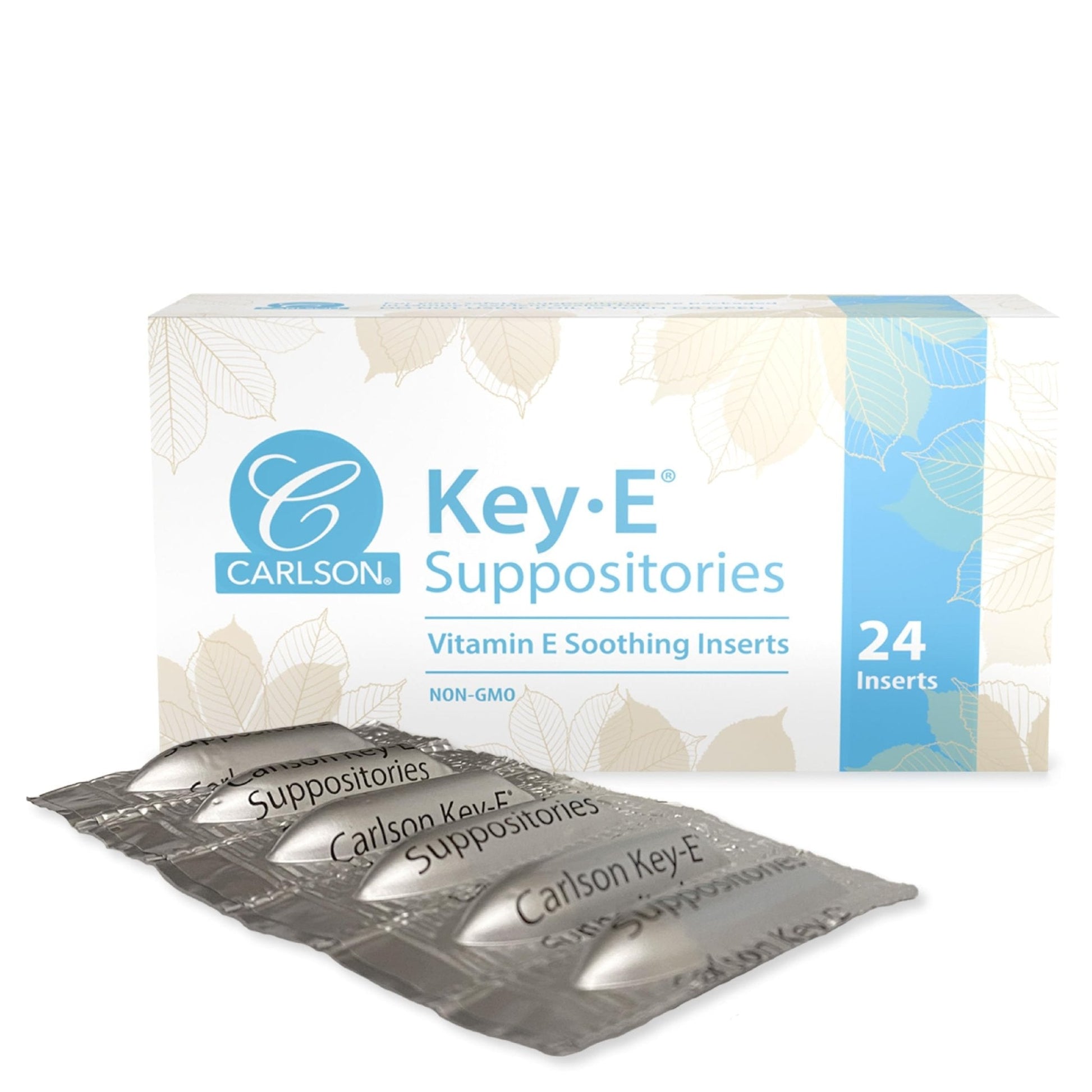 Carlson - Key-E Suppositories, 30 IU Vitamin E Suppository, Lubricates Dry Areas, Treatment for Women and Men, Vaginal & Rectal, 24 Count - Maple Wellness Supplements