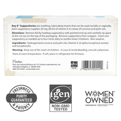 Carlson - Key-E Suppositories, 30 IU Vitamin E Suppository, Lubricates Dry Areas, Treatment for Women and Men, Vaginal & Rectal, 24 Count - Maple Wellness Supplements