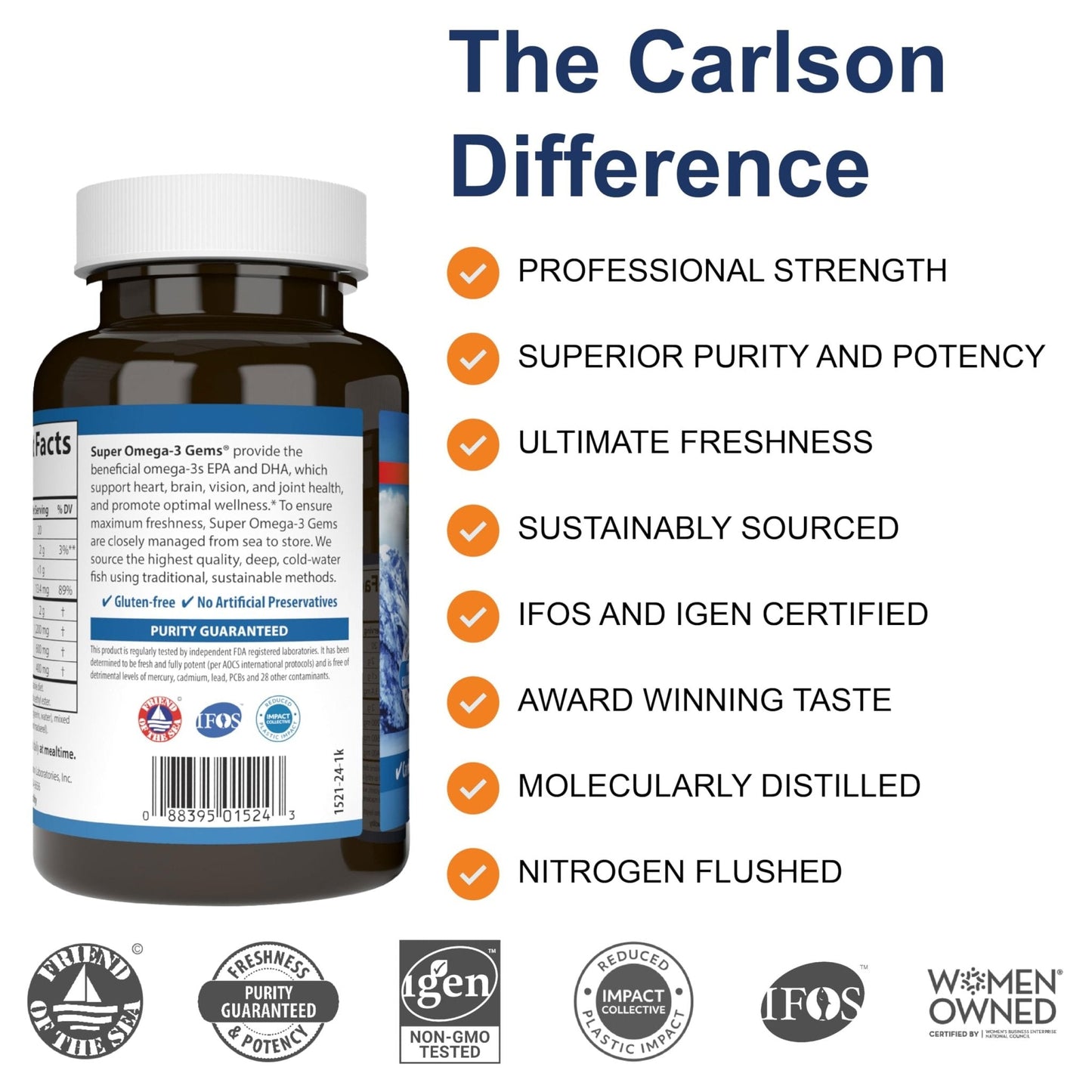 Carlson - Super Omega-3 Gems, 1200 mg Omega-3 Fatty Acids with EPA and DHA, Wild-Caught Norwegian Supplement, Sustainably Sourced Fish Oil Capsules, - Maple Wellness Supplements