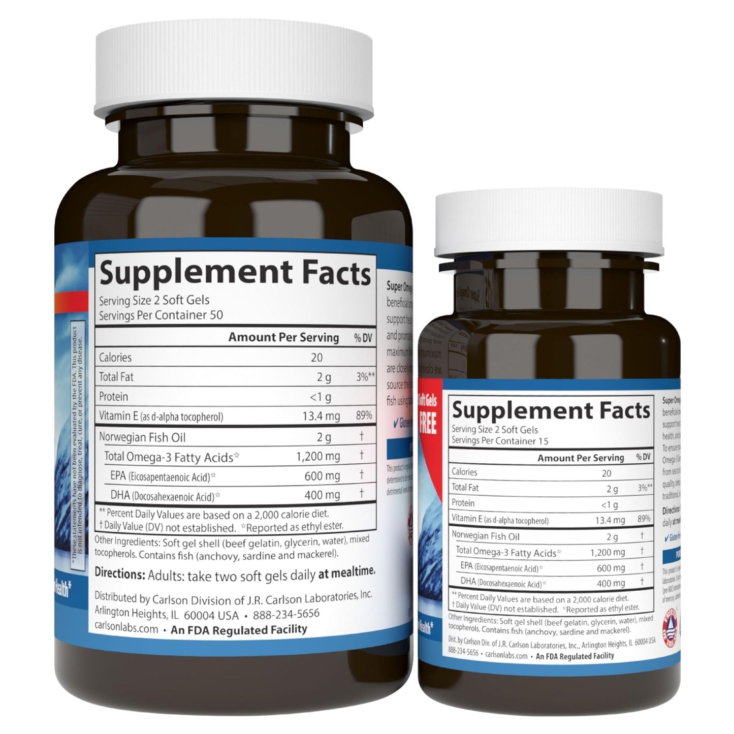 Carlson - Super Omega-3 Gems, 1200 mg Omega-3 Fatty Acids with EPA and DHA, Wild-Caught Norwegian Supplement, Sustainably Sourced Fish Oil Capsules, - Maple Wellness Supplements