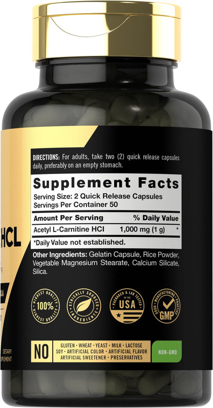 Carlyle Acetyl L-Carnitine HCL | 1000mg | 100 Capsules | Advanced Athlete Formula | Pre-Workout Supplement | Non-GMO & Gluten Free - Maple Wellness Supplements