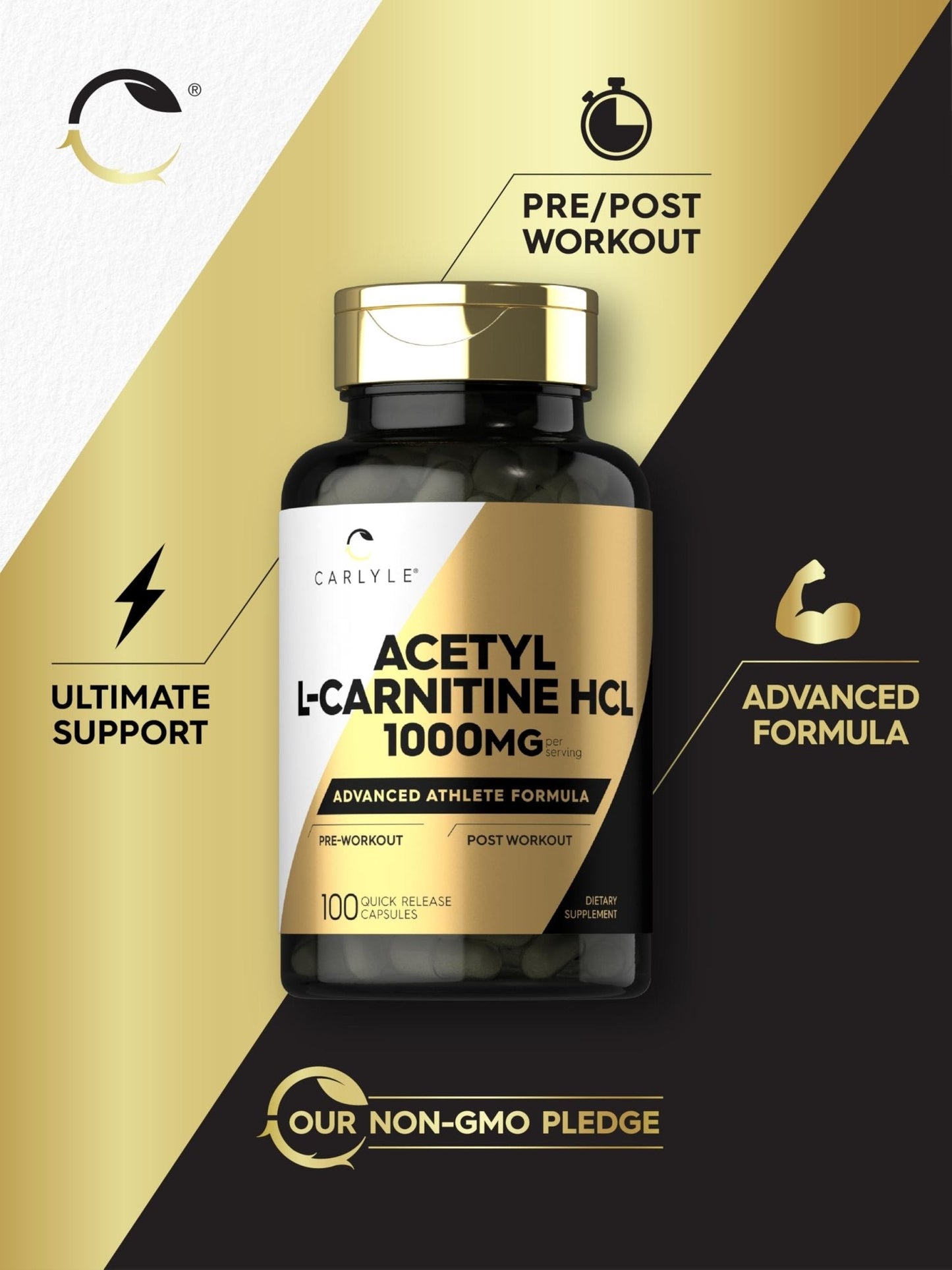 Carlyle Acetyl L-Carnitine HCL | 1000mg | 100 Capsules | Advanced Athlete Formula | Pre-Workout Supplement | Non-GMO & Gluten Free - Maple Wellness Supplements