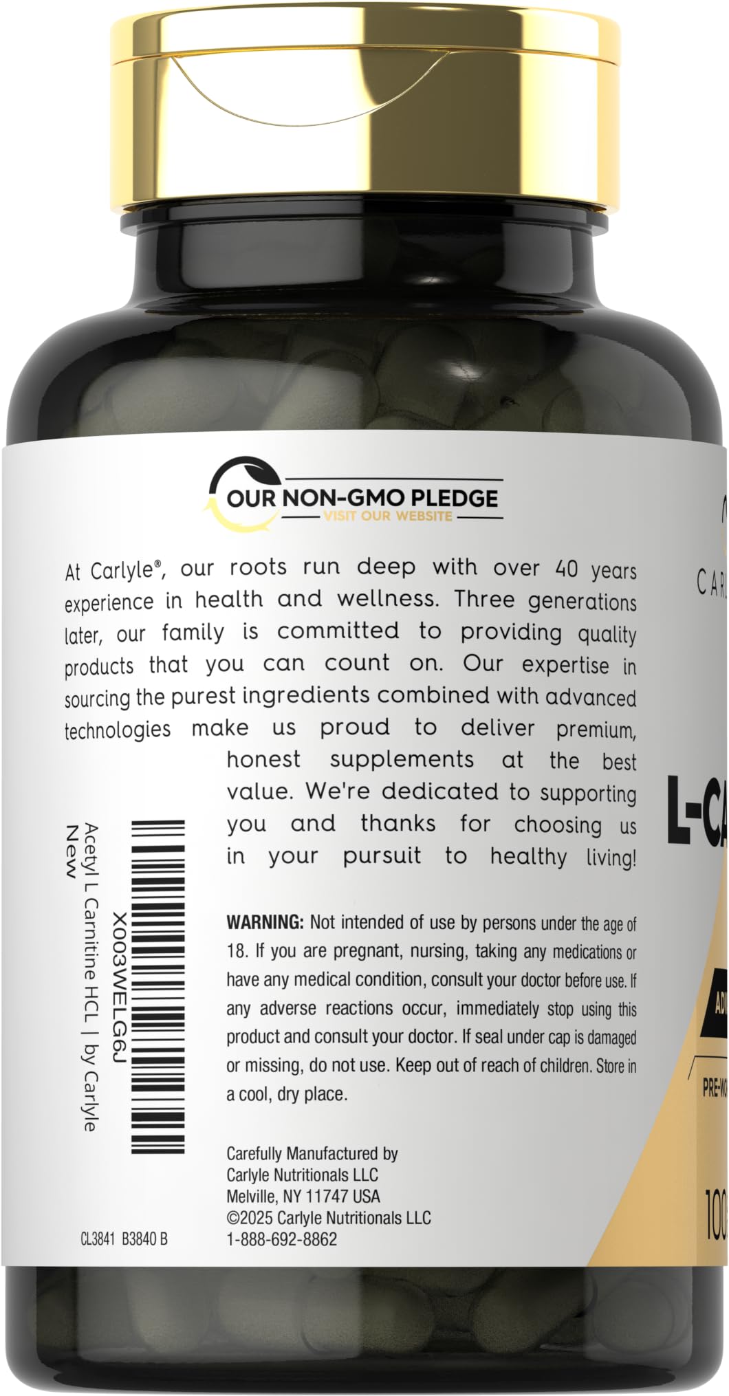 Carlyle Acetyl L-Carnitine HCL | 1000mg | 100 Capsules | Advanced Athlete Formula | Pre-Workout Supplement | Non-GMO & Gluten Free - Maple Wellness Supplements